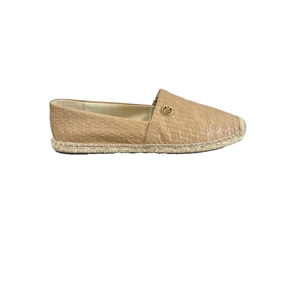Michael Kors Kendrick Leather Logo Slip On Dark Sand Espadrille Flats Size 8.5